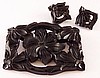 BP28 blk bakelite flower carved rectangle pin w ers